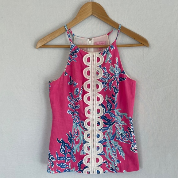 LILLY PULITZER Size 2 Annabell Halter Top in Capri Pink 100% Cotton Lined - Picture 7 of 7